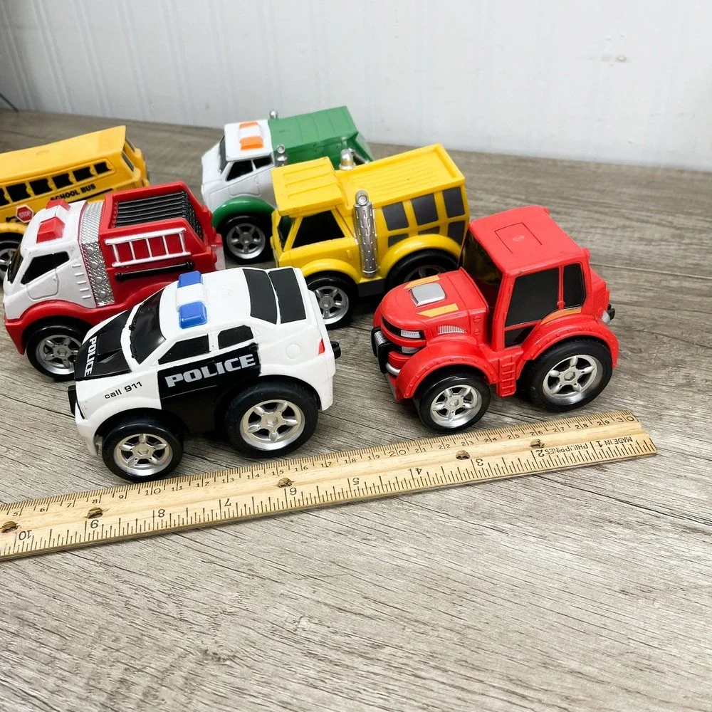Kid Galaxy Toy Vehicle Lot School Bus Fire Truck Police Car Garbage Truck 6pc